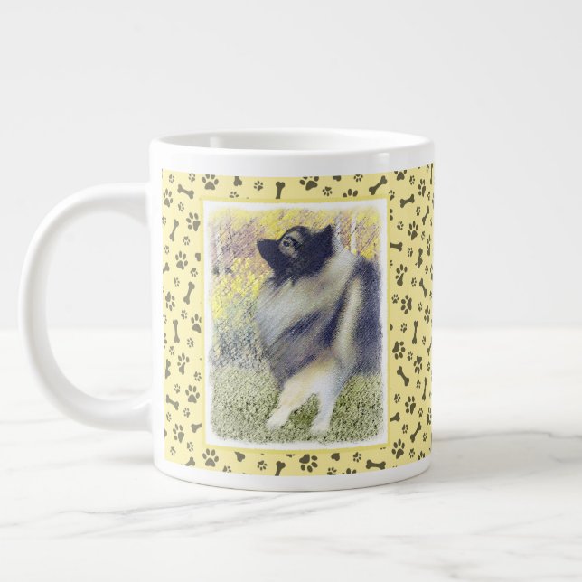 Keeshond Aspen Painting - Cute Original Dog Art Large Coffee Mug (Left)