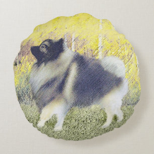 Keeshond Aspen Painting - Cute Original Dog Art Round Cushion