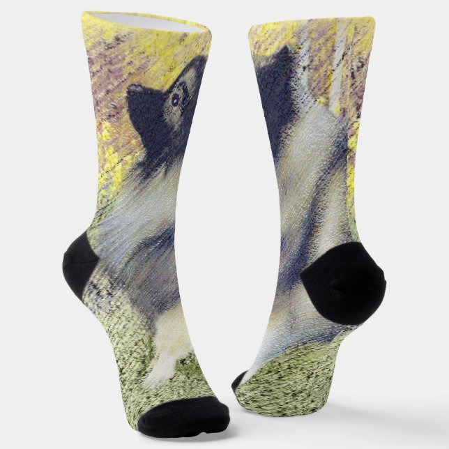 Keeshond Aspen Painting - Cute Original Dog Art Socks (Angled)