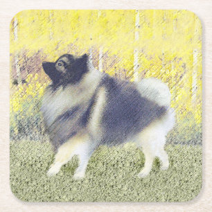 Keeshond Aspen Painting - Cute Original Dog Art Square Paper Coaster