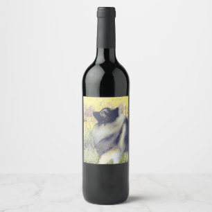 Keeshond Aspen Painting - Cute Original Dog Art Wine Label