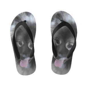 Keeshond Bailey Painting - Cute Original Dog Art Kid's Thongs
