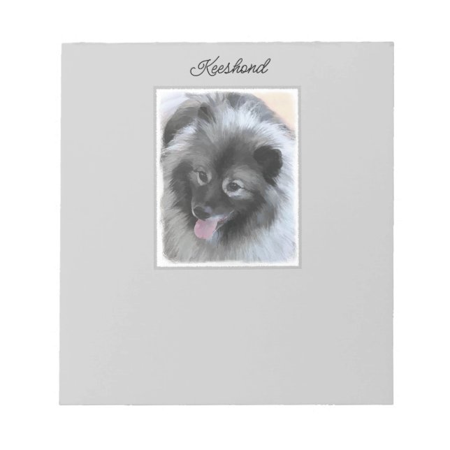 Keeshond Bailey Painting - Cute Original Dog Art N Notepad (Front)
