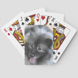 Keeshond Bailey Painting - Cute Original Dog Art Playing Cards