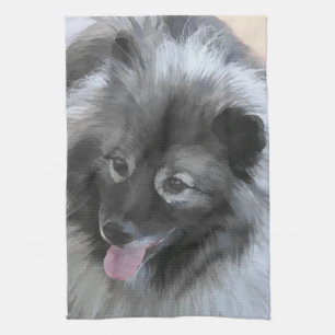 Keeshond Bailey Painting - Cute Original Dog Art Tea Towel
