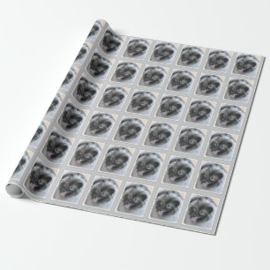 Keeshond Bailey Painting - Cute Original Dog Art Wrapping Paper