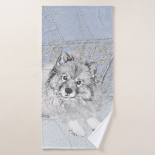 Keeshond Beth Painting - Cute Original Dog Art Bath Towel Set