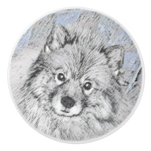 Keeshond Beth Painting - Cute Original Dog Art Ceramic Knob