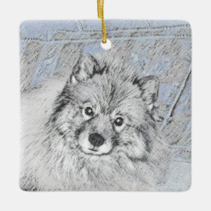 Keeshond Beth Painting - Cute Original Dog Art Ceramic Ornament