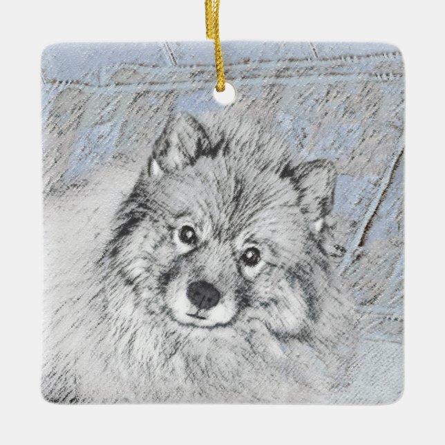 Keeshond Beth Painting - Cute Original Dog Art Ceramic Ornament (Front)