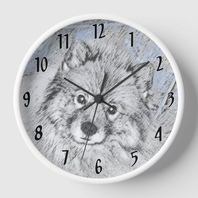 Keeshond Beth Painting - Cute Original Dog Art Clock (Front)