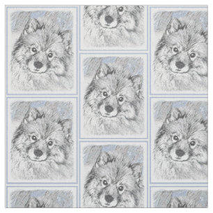 Keeshond Beth Painting - Cute Original Dog Art Fabric