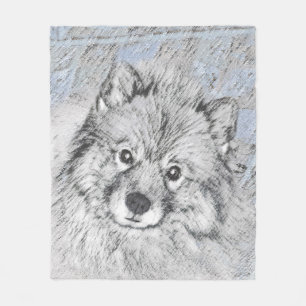 Keeshond Beth Painting - Cute Original Dog Art Fleece Blanket