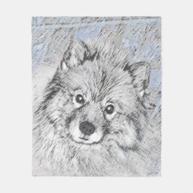 Keeshond Beth Painting - Cute Original Dog Art Fleece Blanket (Front)