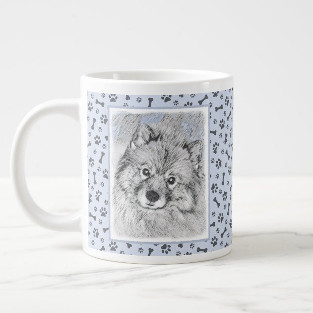 Keeshond Beth Painting - Cute Original Dog Art Large Coffee Mug (Left)