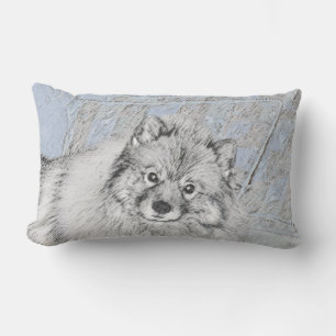 Keeshond Beth Painting - Cute Original Dog Art Lumbar Cushion