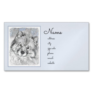 Keeshond Beth Painting - Cute Original Dog Art Magnetic Business Card