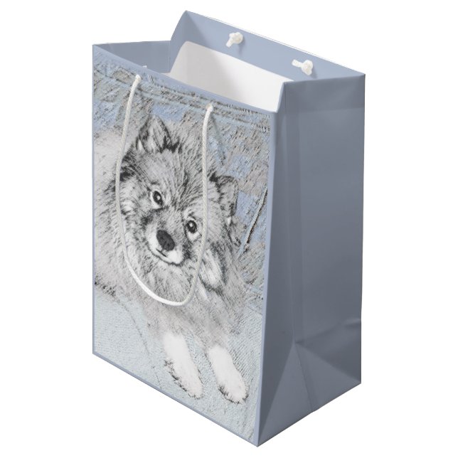Keeshond Beth Painting - Cute Original Dog Art Medium Gift Bag (Front Angled)