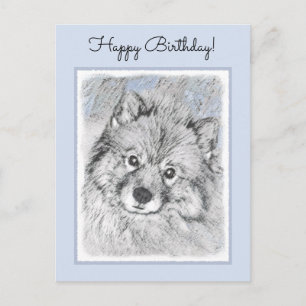 Keeshond Beth Painting - Cute Original Dog Art Postcard
