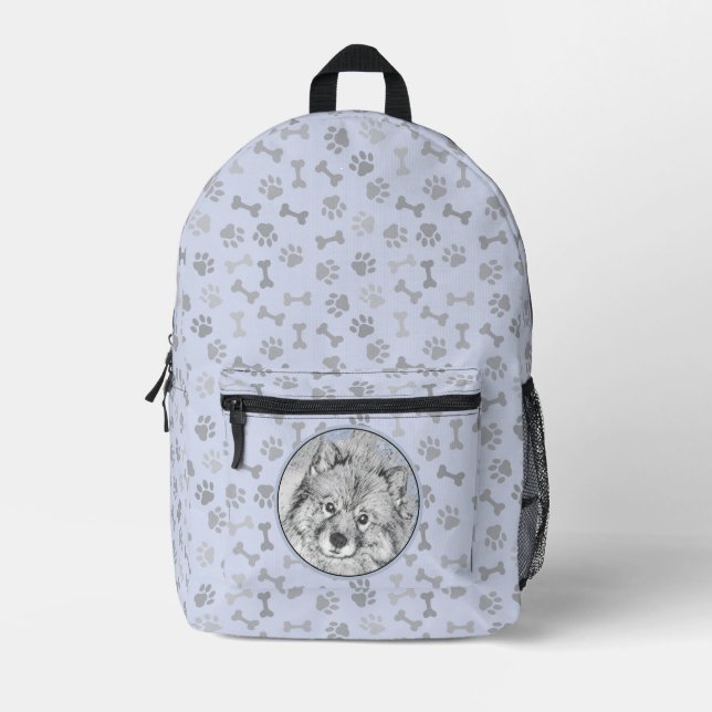 Keeshond Beth Painting - Cute Original Dog Art Printed Backpack (Front)
