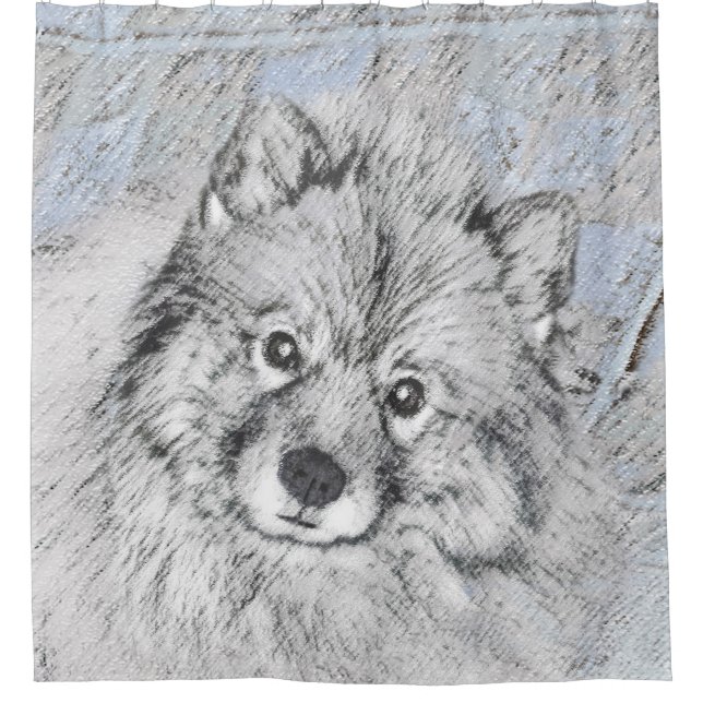 Keeshond Beth Painting - Cute Original Dog Art Shower Curtain (Front)