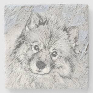 Keeshond Beth Painting - Cute Original Dog Art Stone Coaster