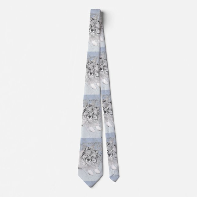 Keeshond Beth Painting - Cute Original Dog Art Tie (Front)