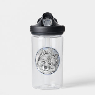 Keeshond Beth Painting - Cute Original Dog Art Water Bottle
