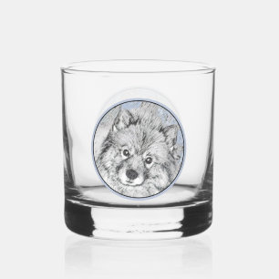 Keeshond Beth Painting - Cute Original Dog Art Whiskey Glass