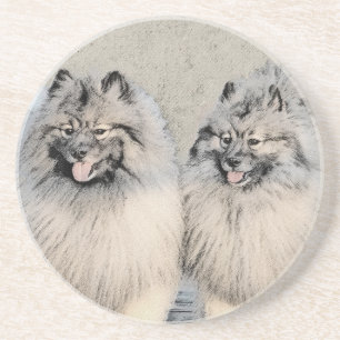 Keeshond Brothers 2 Painting - Original Dog Art Coaster