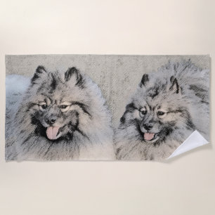 Keeshond Brothers Painting - Original Dog Art Beach Towel