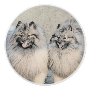 Keeshond Brothers Painting - Original Dog Art Ceramic Knob