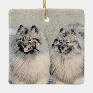 Keeshond Brothers Painting - Original Dog Art Ceramic Ornament
