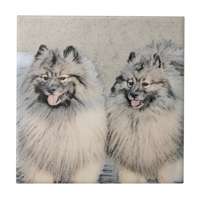 Keeshond Brothers Painting - Original Dog Art Ceramic Tile (Front)