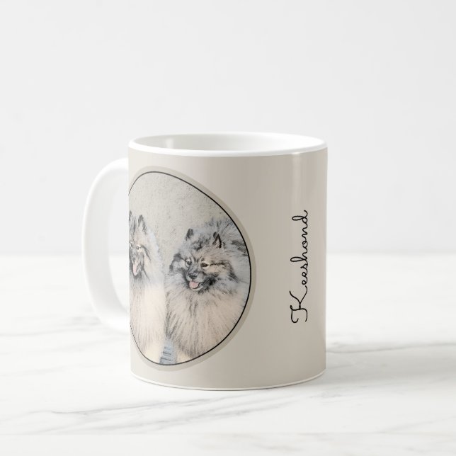 Keeshond Brothers Painting - Original Dog Art Coffee Mug (Front Left)