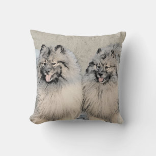 Keeshond Brothers Painting - Original Dog Art Cushion