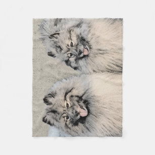 Keeshond Brothers Painting - Original Dog Art Fleece Blanket