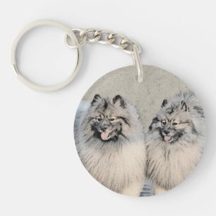 Keeshond Brothers Painting - Original Dog Art Key Ring