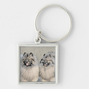 Keeshond Brothers Painting - Original Dog Art Key Ring