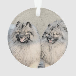 Keeshond Brothers Painting - Original Dog Art Ornament