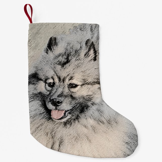 Keeshond Brothers Painting - Original Dog Art Small Christmas Stocking (Front)