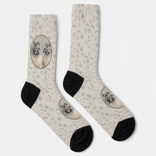 Keeshond Brothers Painting - Original Dog Art Socks (Right)