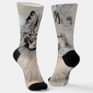 Keeshond Brothers Painting - Original Dog Art Socks