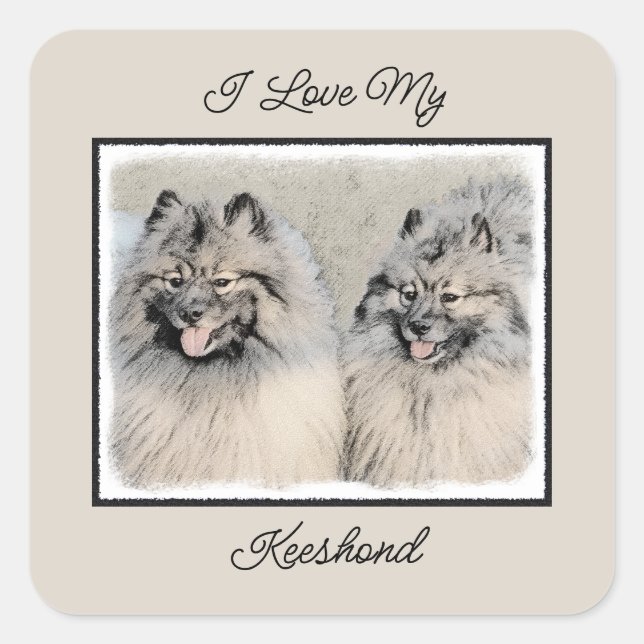 Keeshond Brothers Painting - Original Dog Art Square Sticker (Front)