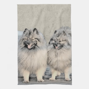 Keeshond Brothers Painting - Original Dog Art Tea Towel