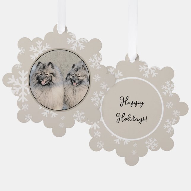 Keeshond Brothers Painting - Original Dog Art Tree Decoration Card (Front/Back)