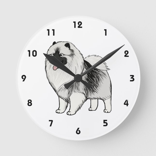 Keeshond Cartoon Dog Round Clock (Front)