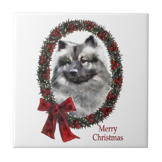 Keeshond Christmas Ceramic Tile (Front)