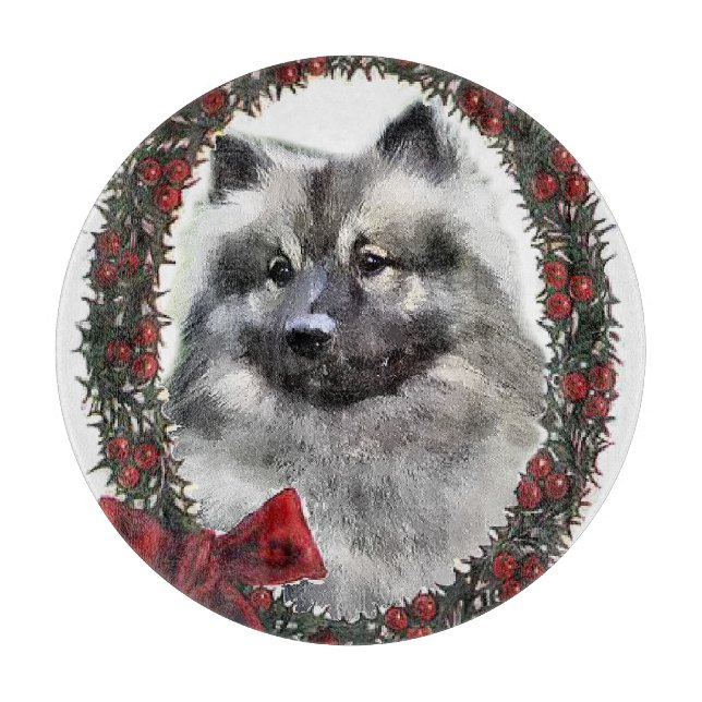 Keeshond Christmas Cutting Board (Front)