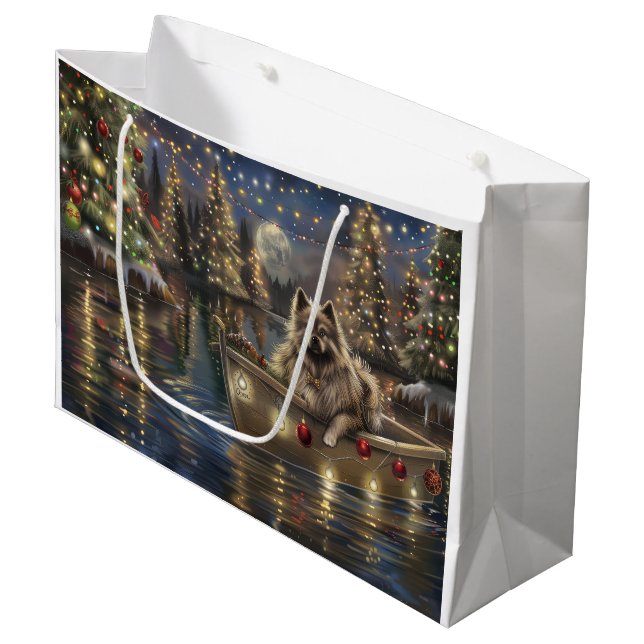 Keeshond Christmas Festive Voyage Large Gift Bag (Front Angled)